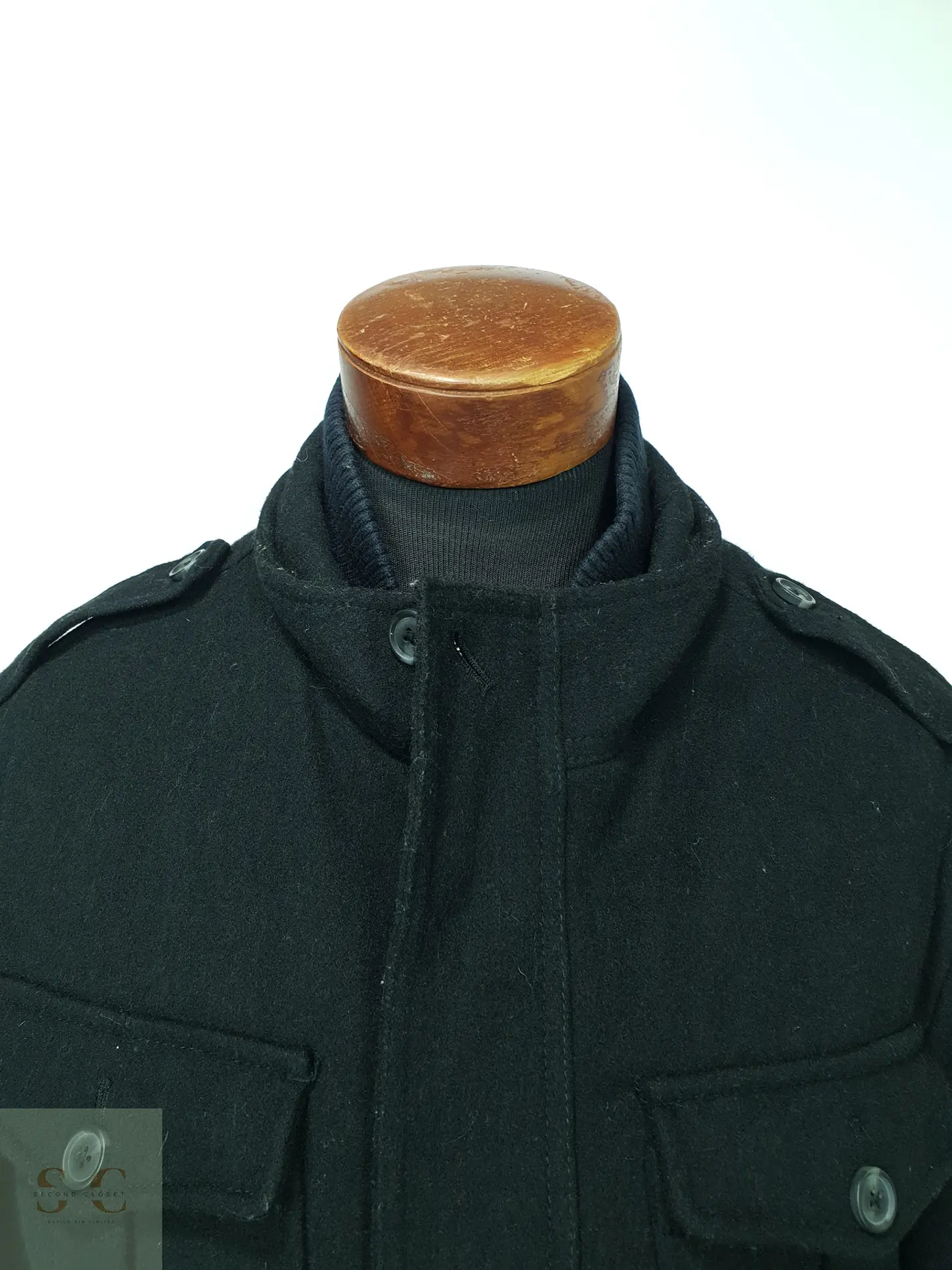 Chaqueta Corta de Paño de Lana Estilo Militar con Cuello Tejido Merona Talla XL 4