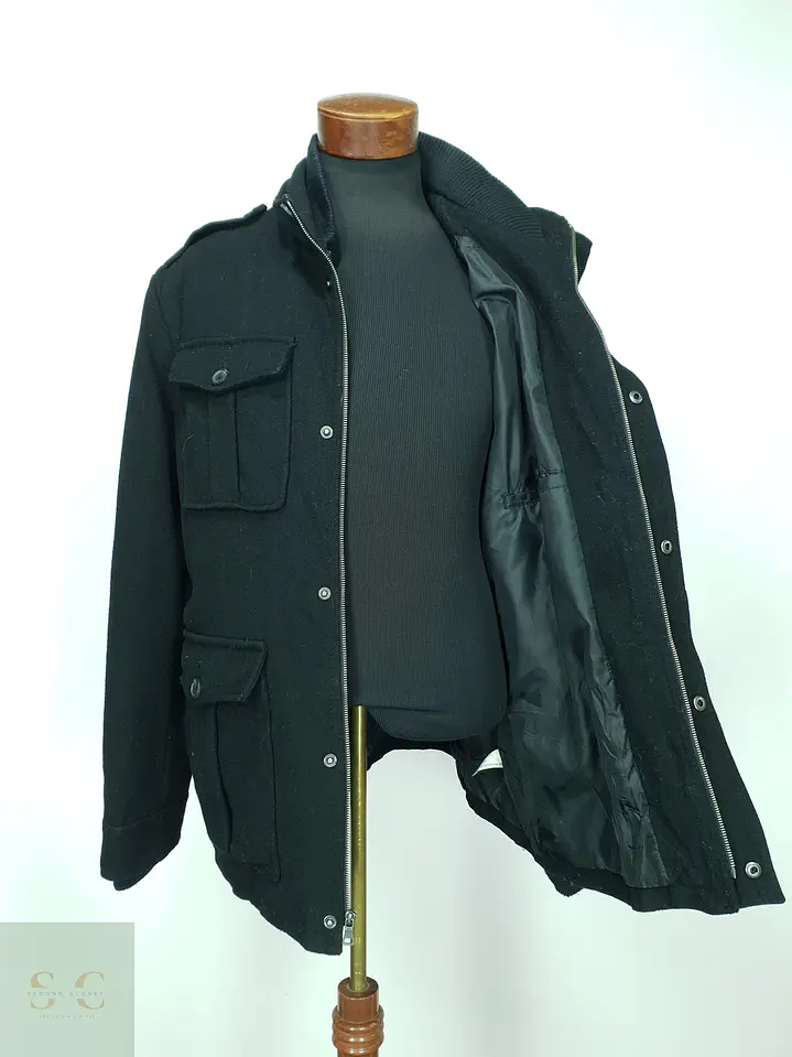 Chaqueta Corta de Paño de Lana Estilo Militar con Cuello Tejido Merona Talla XL 7
