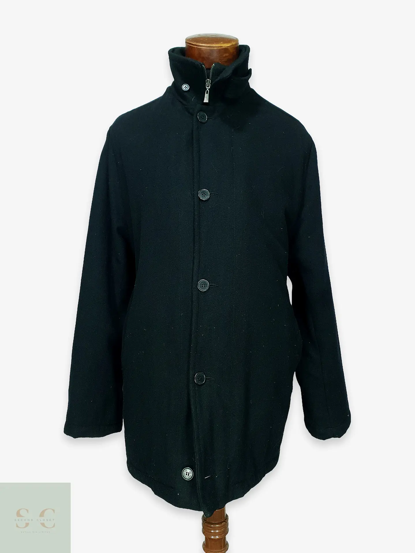Abrigo Urbano de Paño en Estilo Car Coat con Cuello Alto Pre End Talla L 1