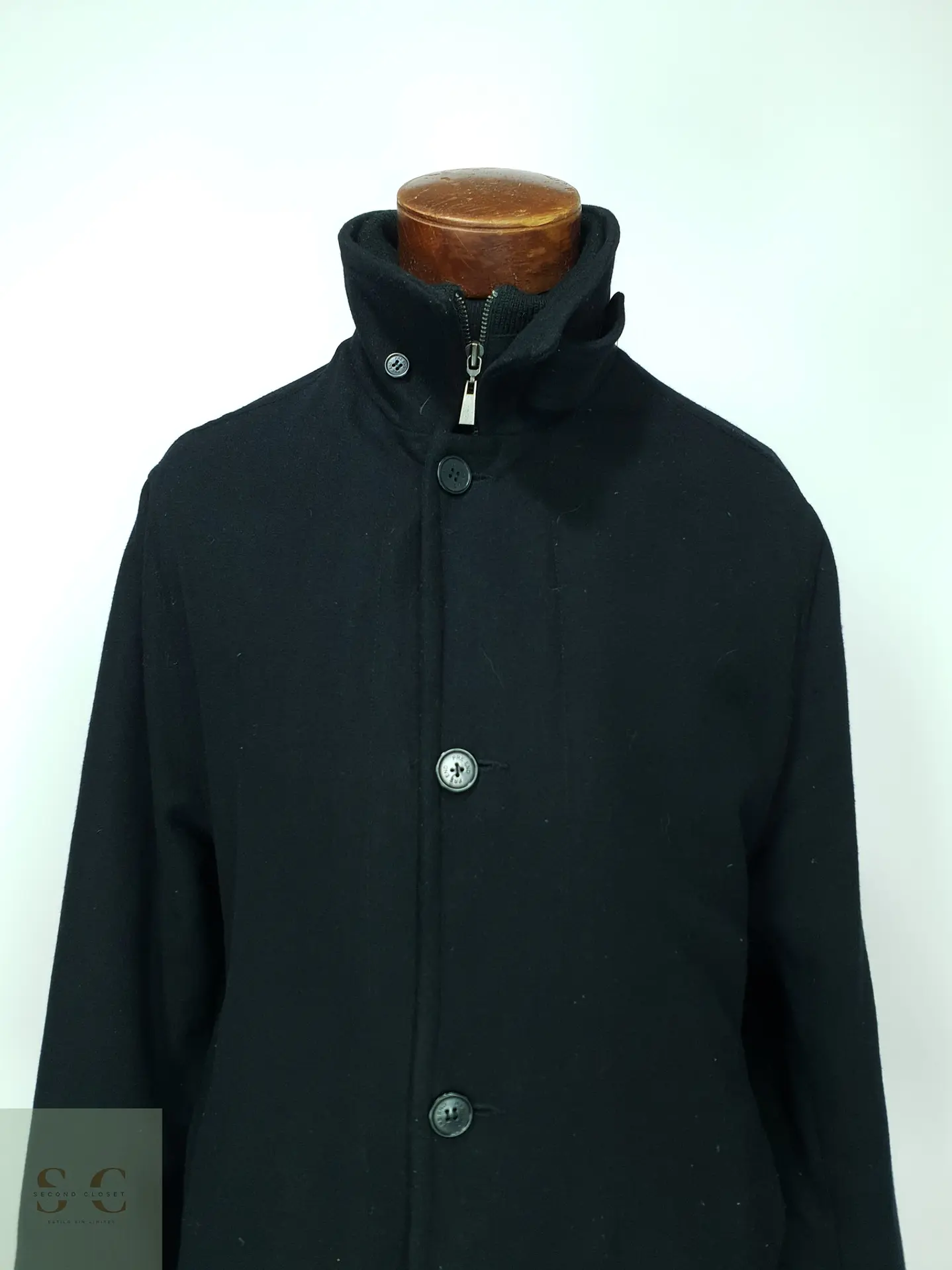 Abrigo Urbano de Paño en Estilo Car Coat con Cuello Alto Pre End Talla L 3