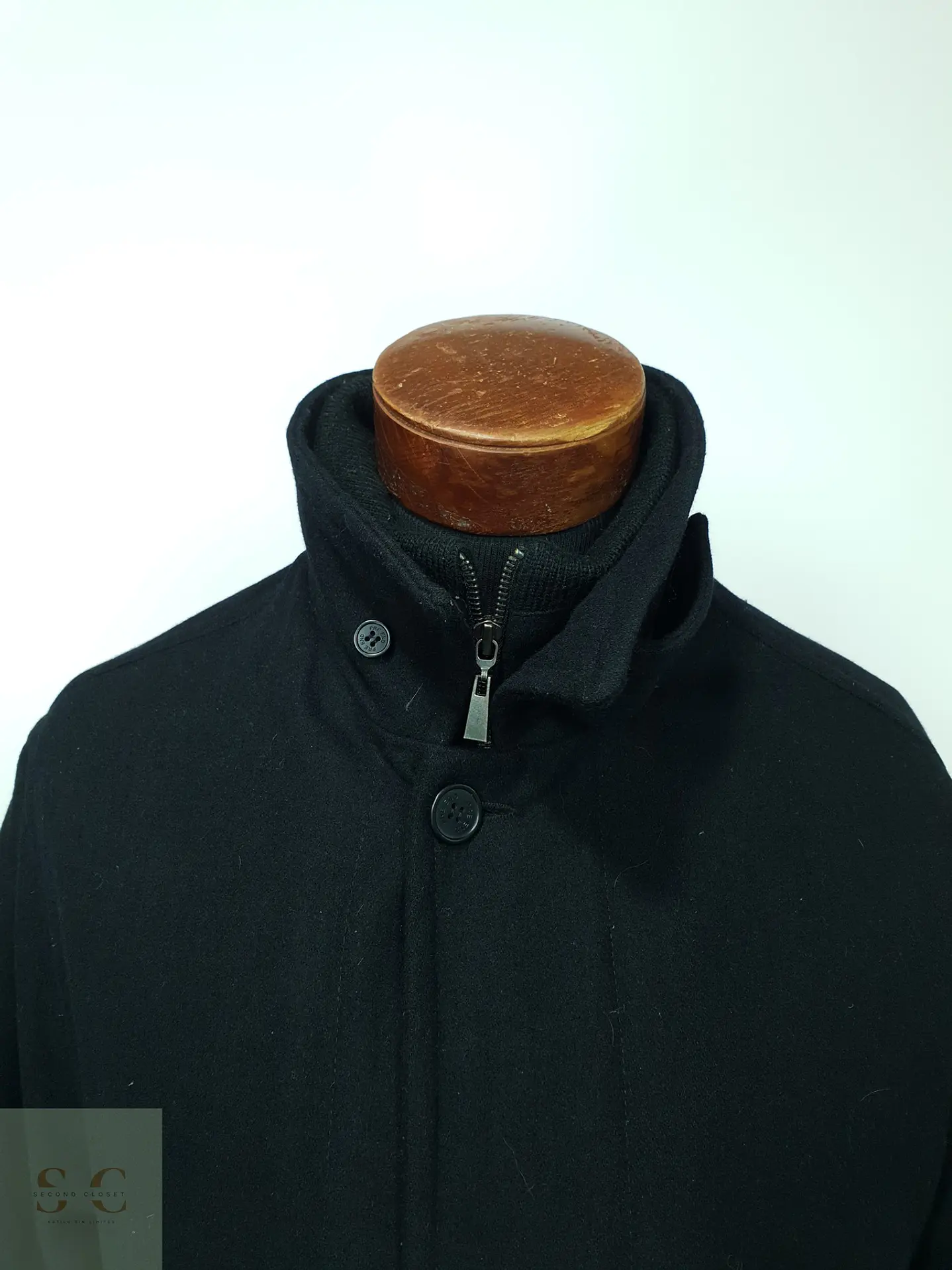 Abrigo Urbano de Paño en Estilo Car Coat con Cuello Alto Pre End Talla L 4