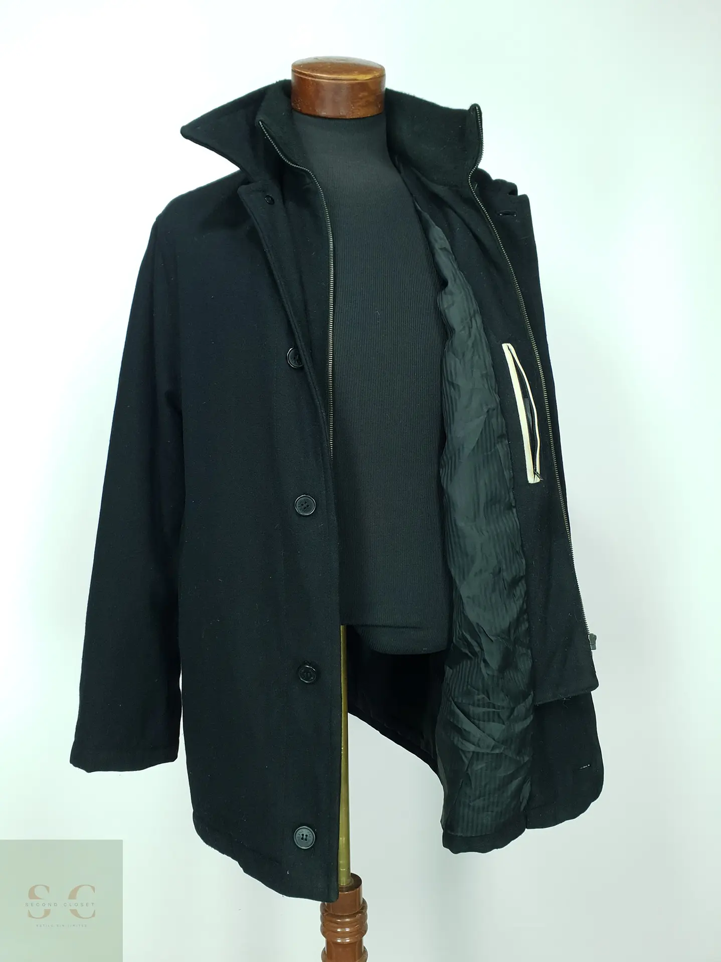 Abrigo Urbano de Paño en Estilo Car Coat con Cuello Alto Pre End Talla L 6