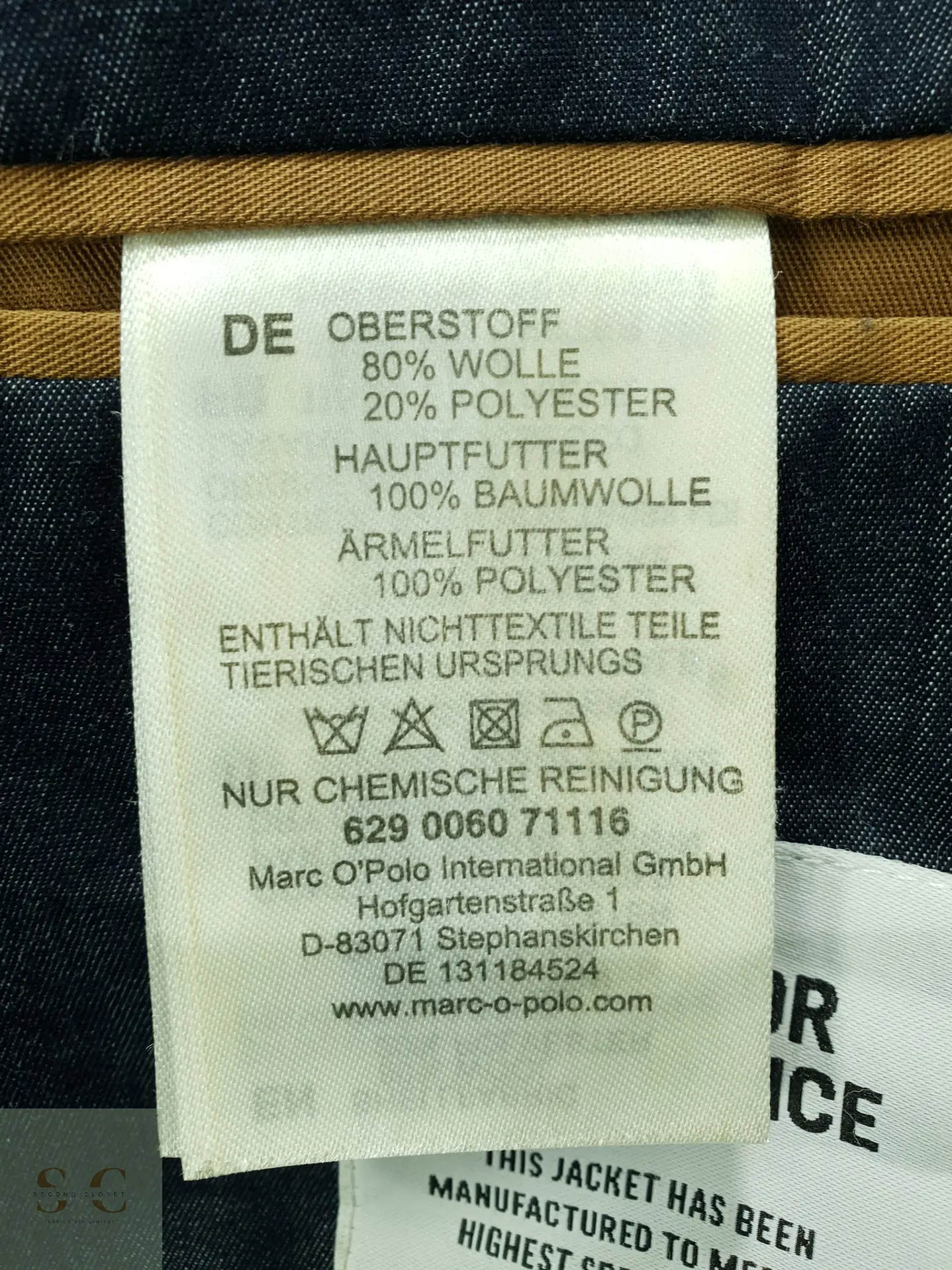 Abrigo Clásico de Paño Camel con Solapa de Muesca Marc O'Polo Talla L 5