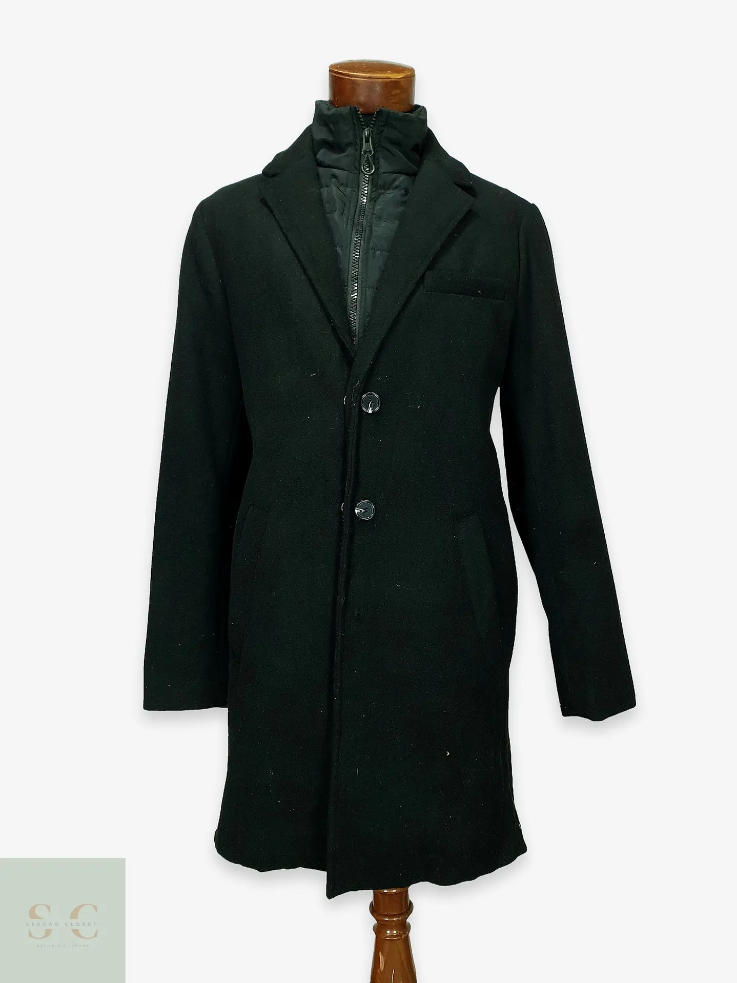 Abrigo Urbano de Paño con Pechera Acolchada y Cuello Alto Pier One Talla M 1