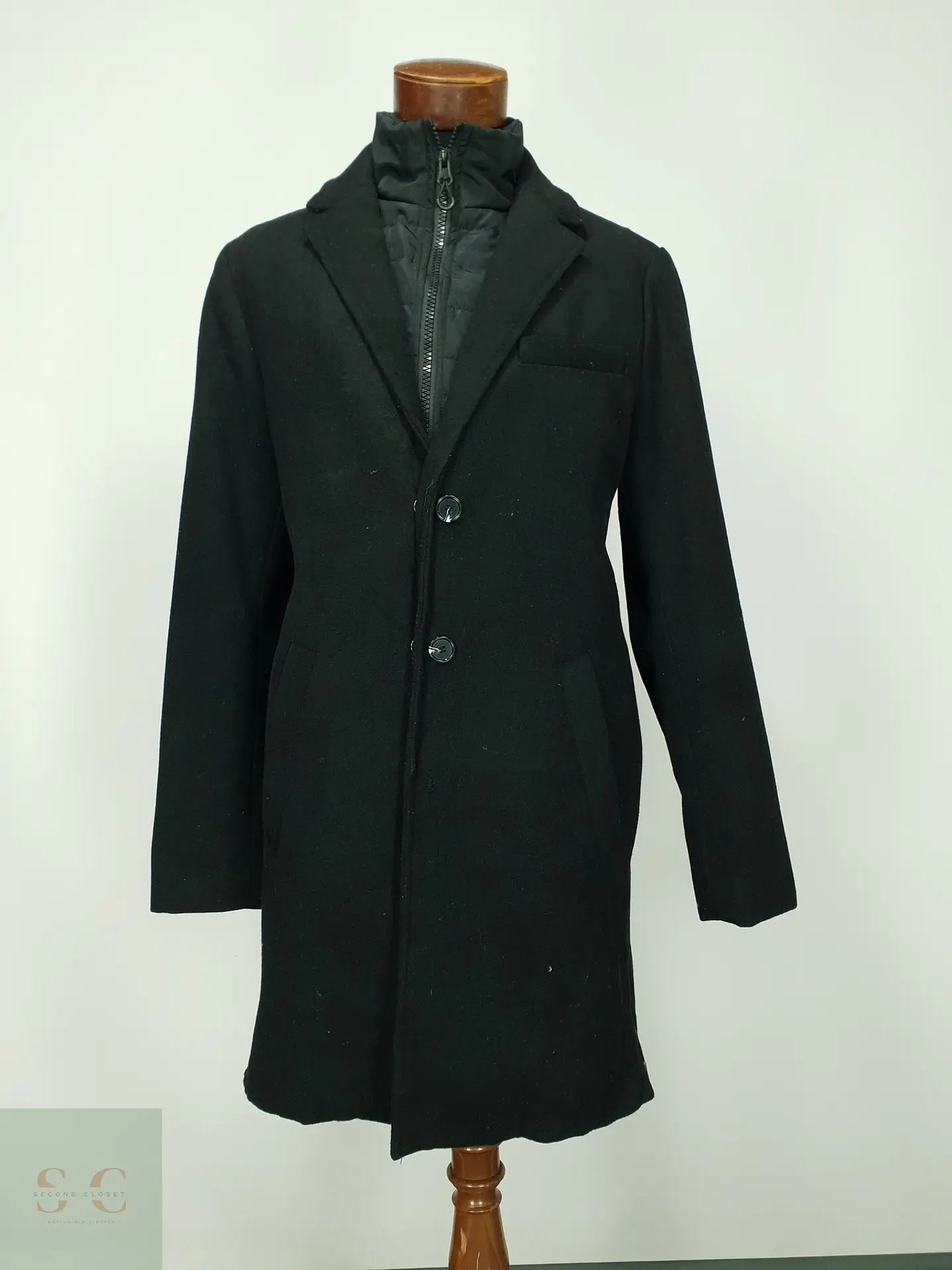 Abrigo Urbano de Paño con Pechera Acolchada y Cuello Alto Pier One Talla M 2