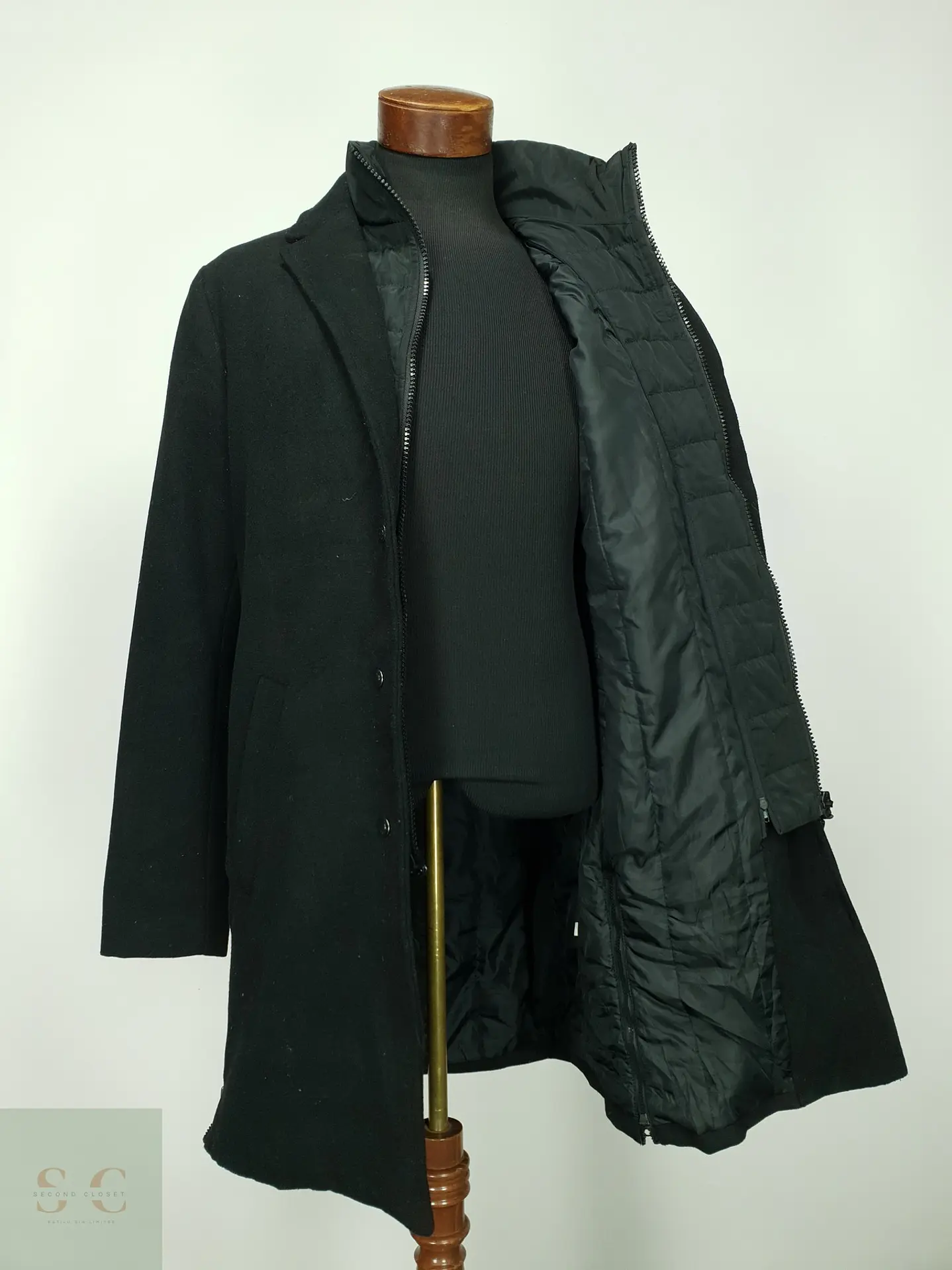 Abrigo Urbano de Paño con Pechera Acolchada y Cuello Alto Pier One Talla M 7