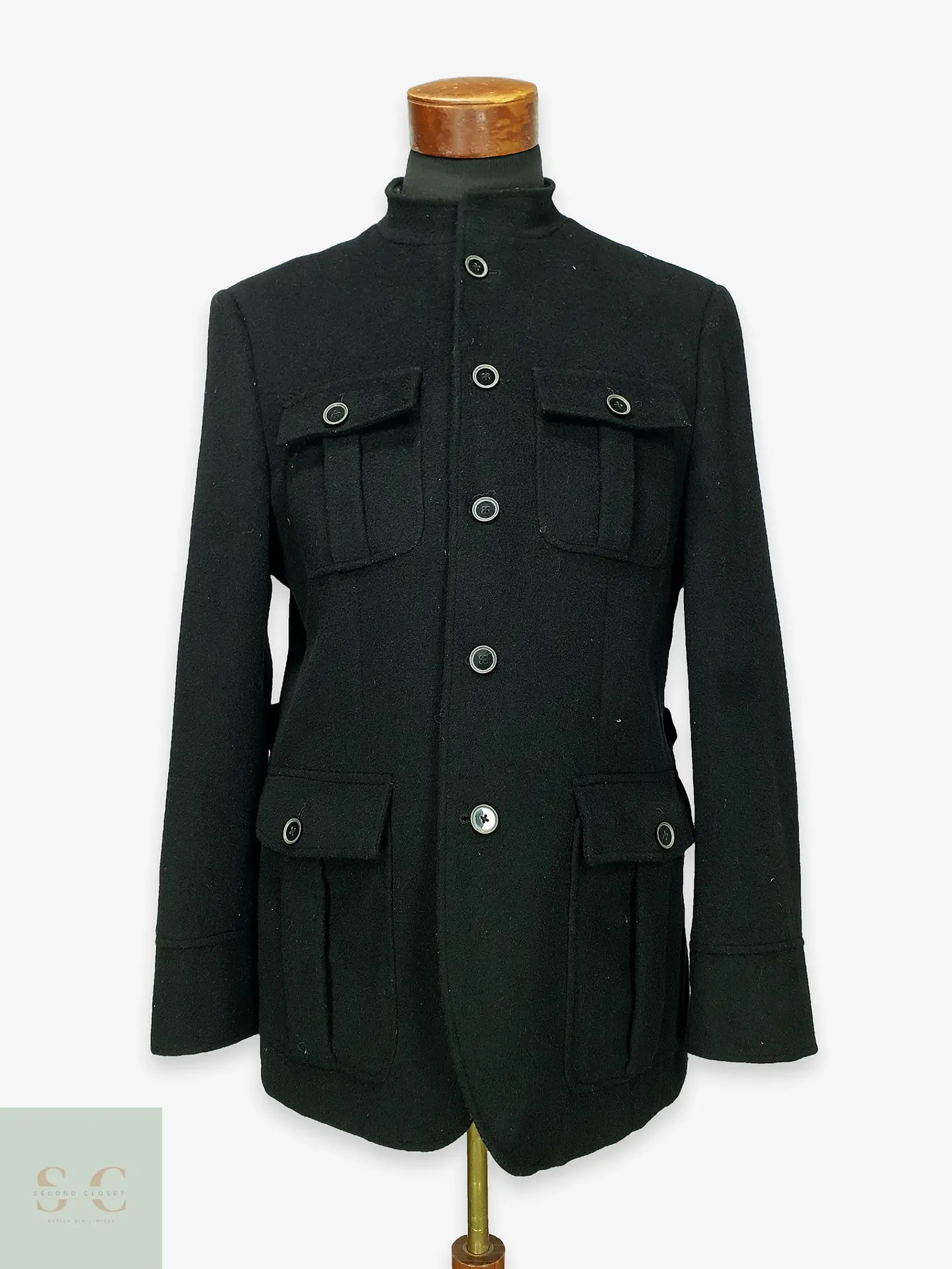 Chaqueta de Paño Estilo Militar con Cuello Mao y Cuatro Bolsillos Finshley & Harding Talla M 1