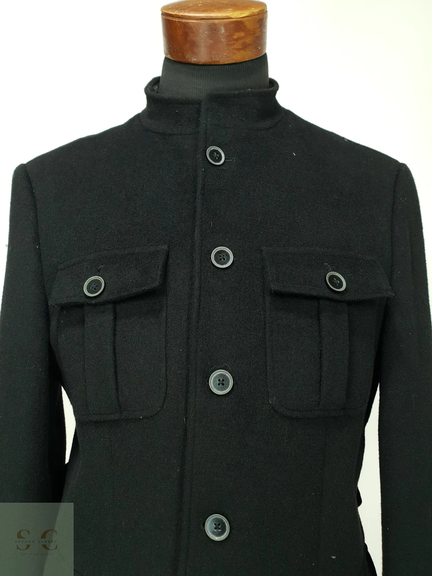 Chaqueta de Paño Estilo Militar con Cuello Mao y Cuatro Bolsillos Finshley & Harding Talla M 4