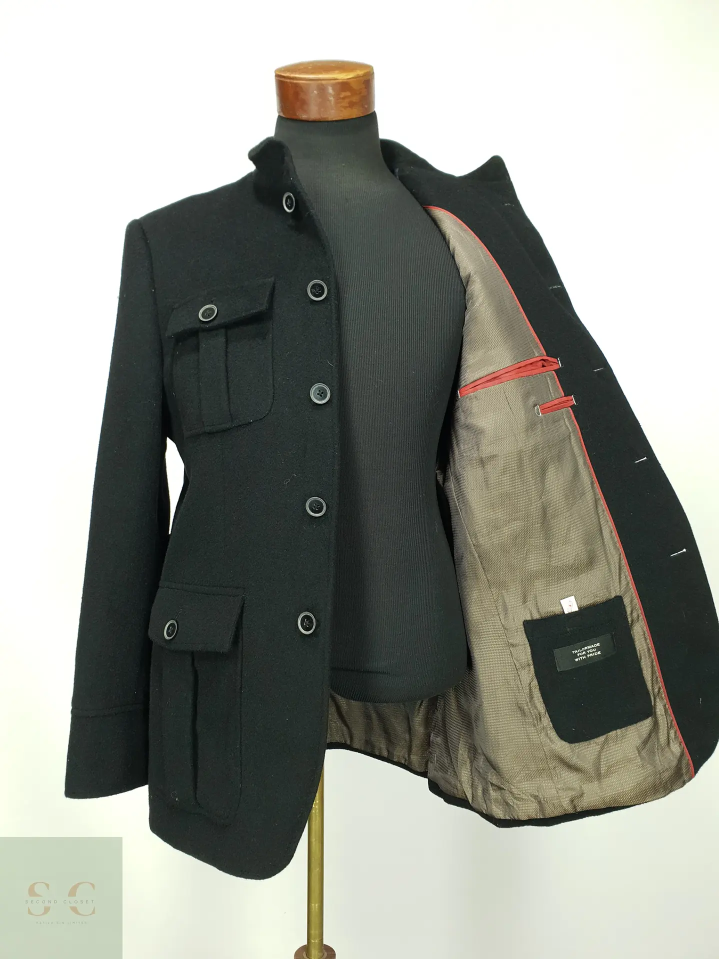 Chaqueta de Paño Estilo Militar con Cuello Mao y Cuatro Bolsillos Finshley & Harding Talla M 6
