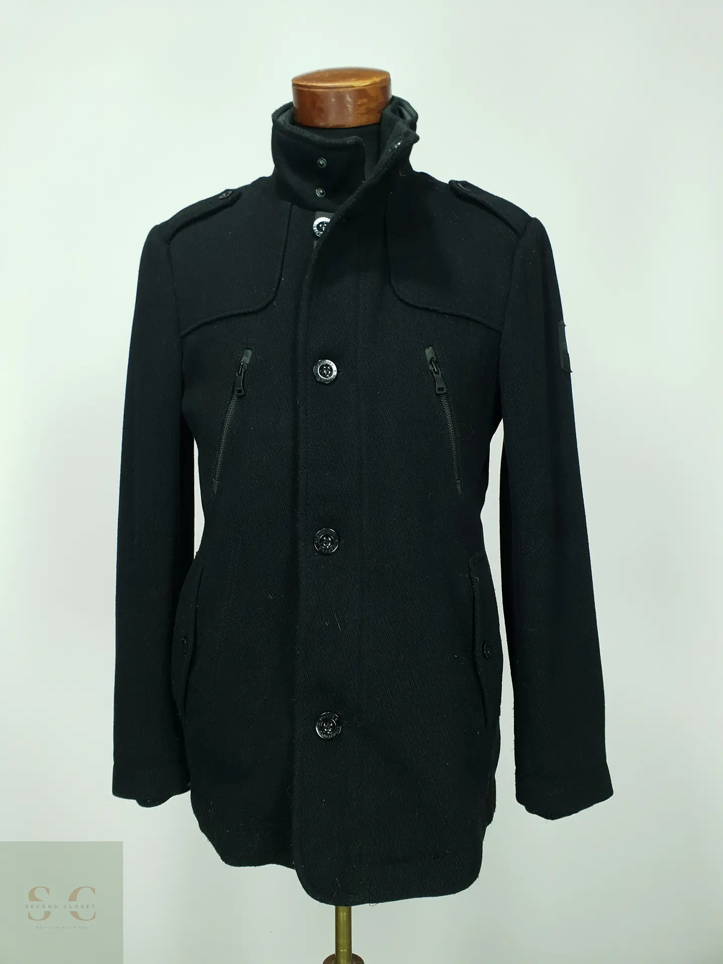 Abrigo Corto de Paño Estilo Utilitario con Cuello Alto s.Oliver Jeans Talla M 2