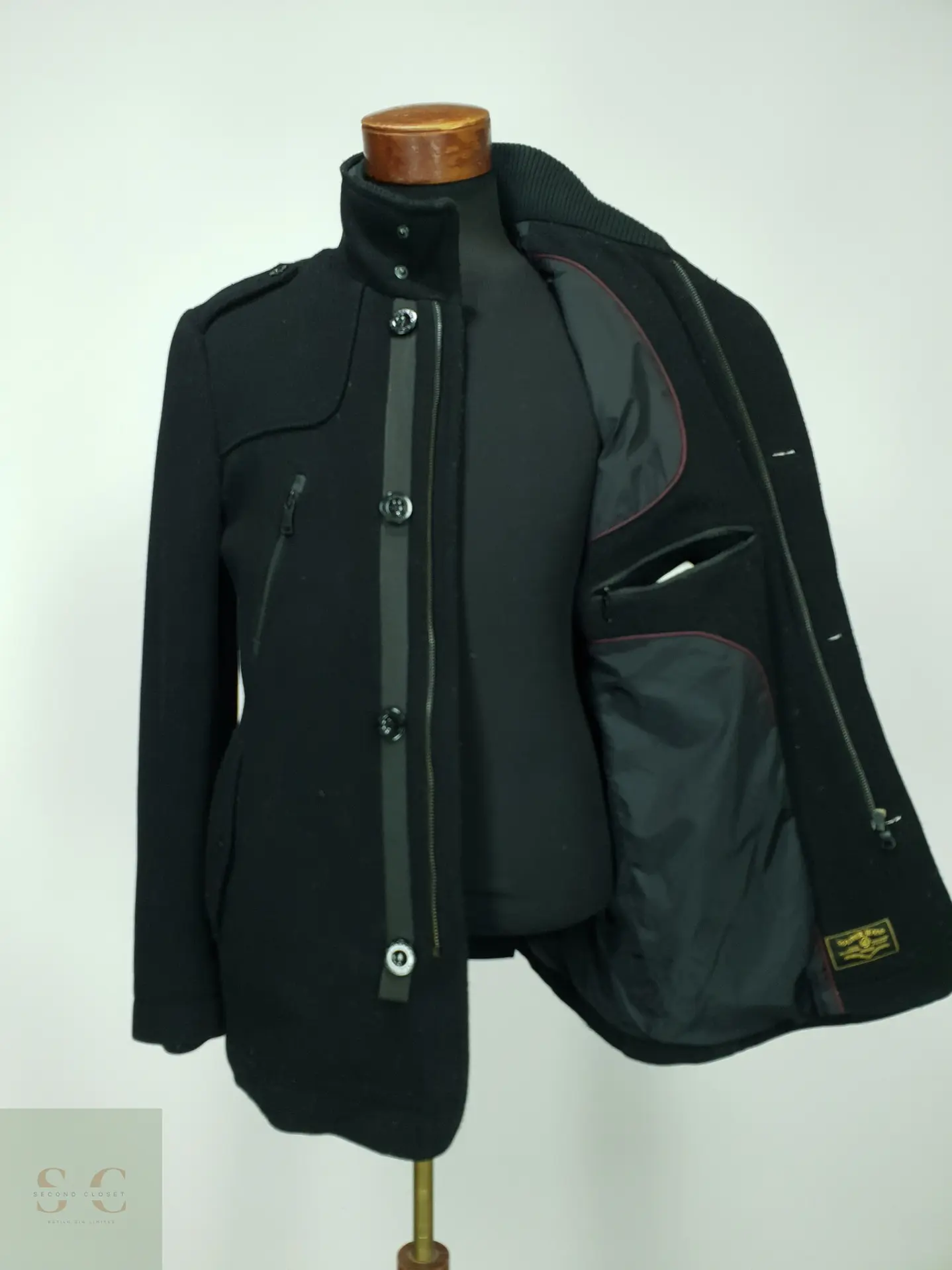 Abrigo Corto de Paño Estilo Utilitario con Cuello Alto s.Oliver Jeans Talla M 9
