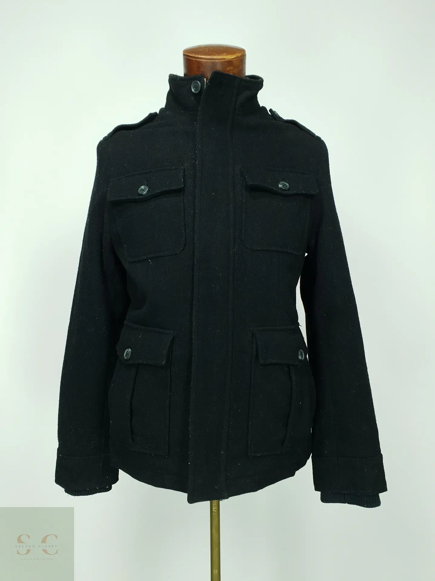 Chaqueta Militar Estilo Field en Paño de Lana Merona Talla S 2