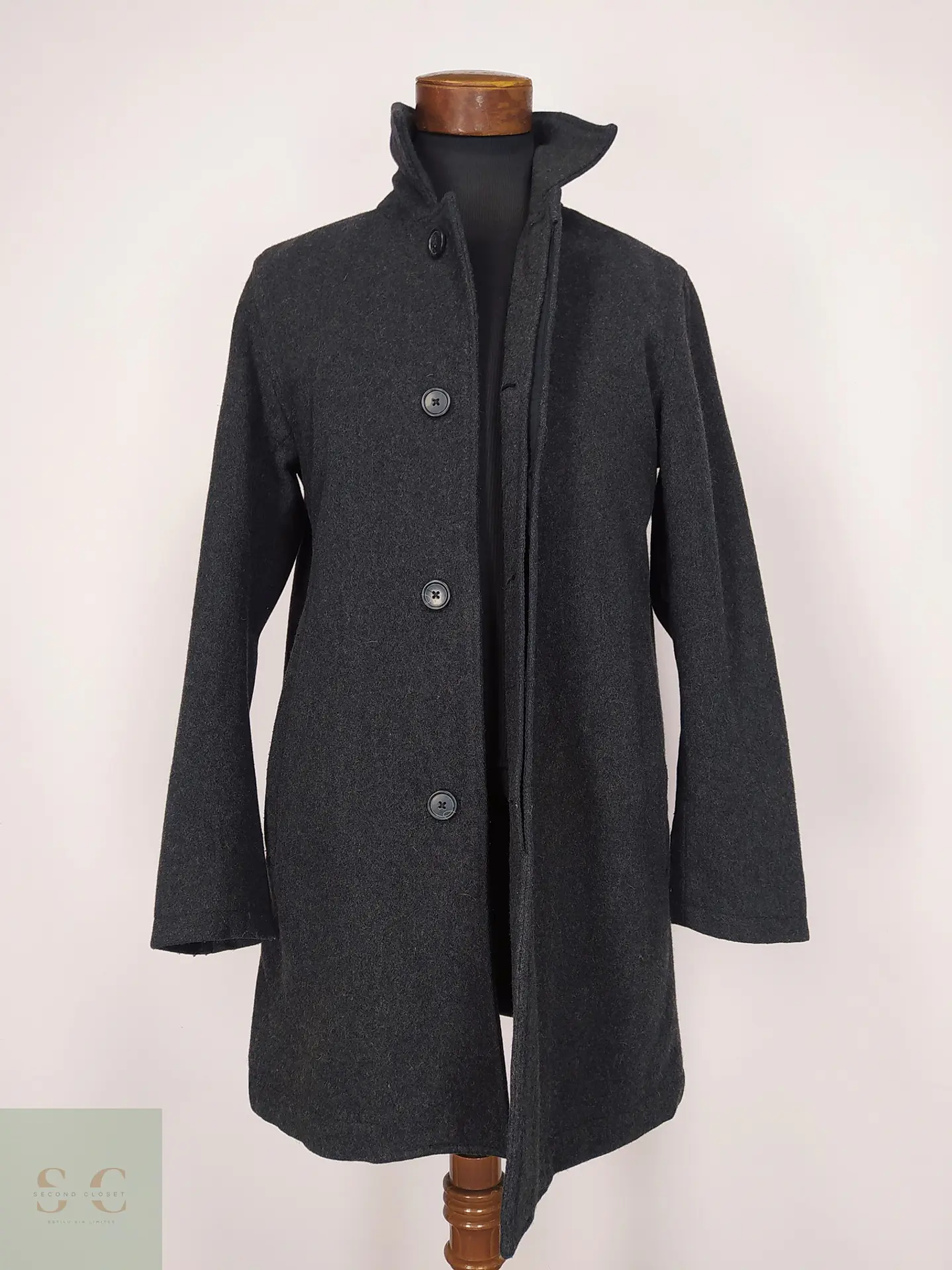 Sobretodo Minimalista de Paño de Lana Gris Plomo Gap Talla SM 2