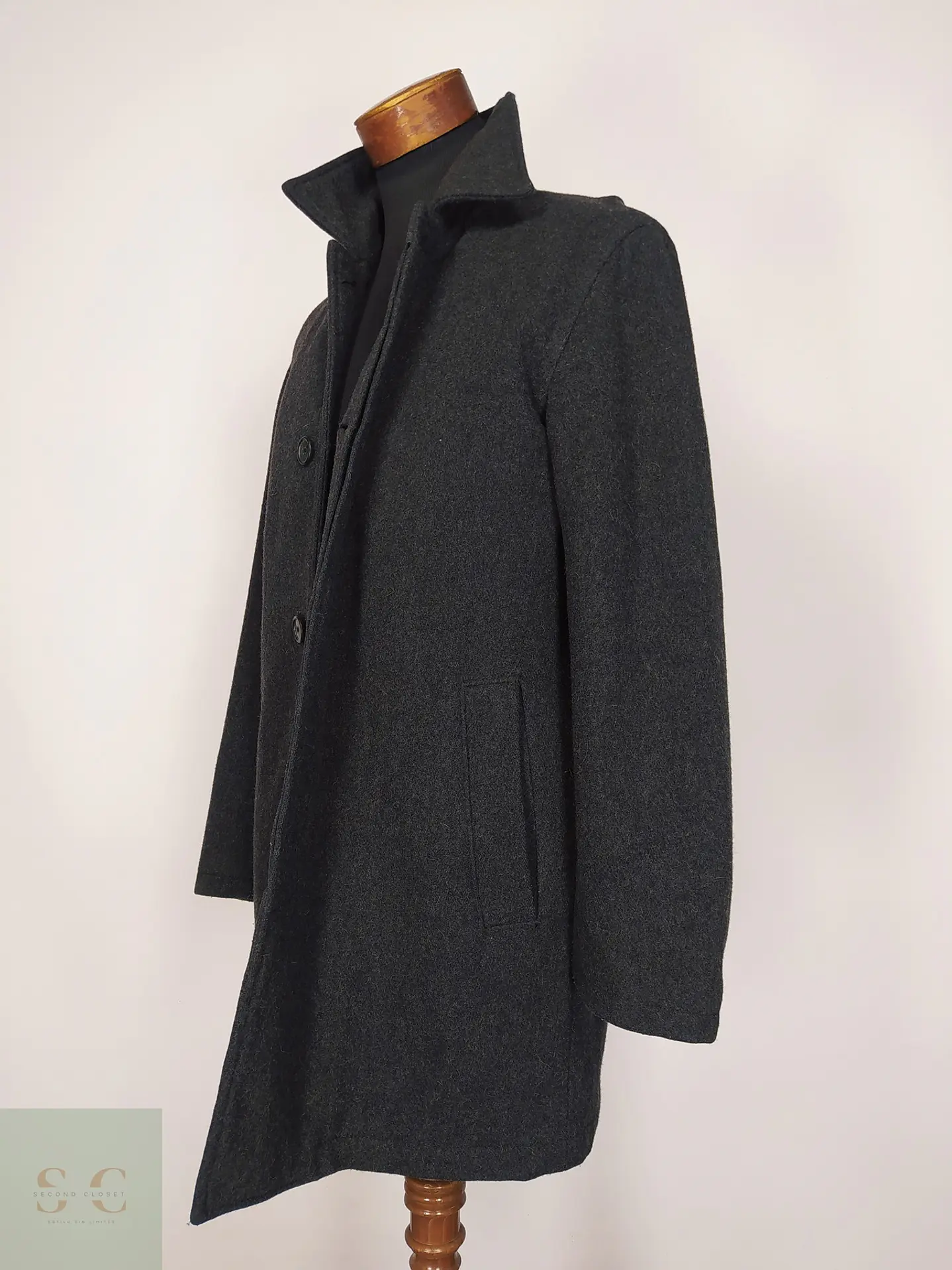 Sobretodo Minimalista de Paño de Lana Gris Plomo Gap Talla SM 6