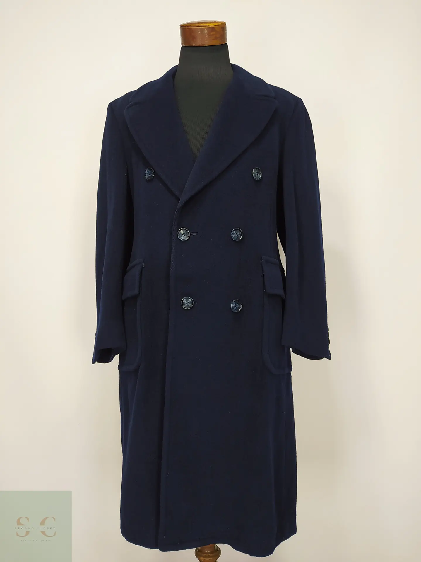Abrigo Largo Cruzado de Paño Vintage con Martingala Bloomingdale's Talla M 2