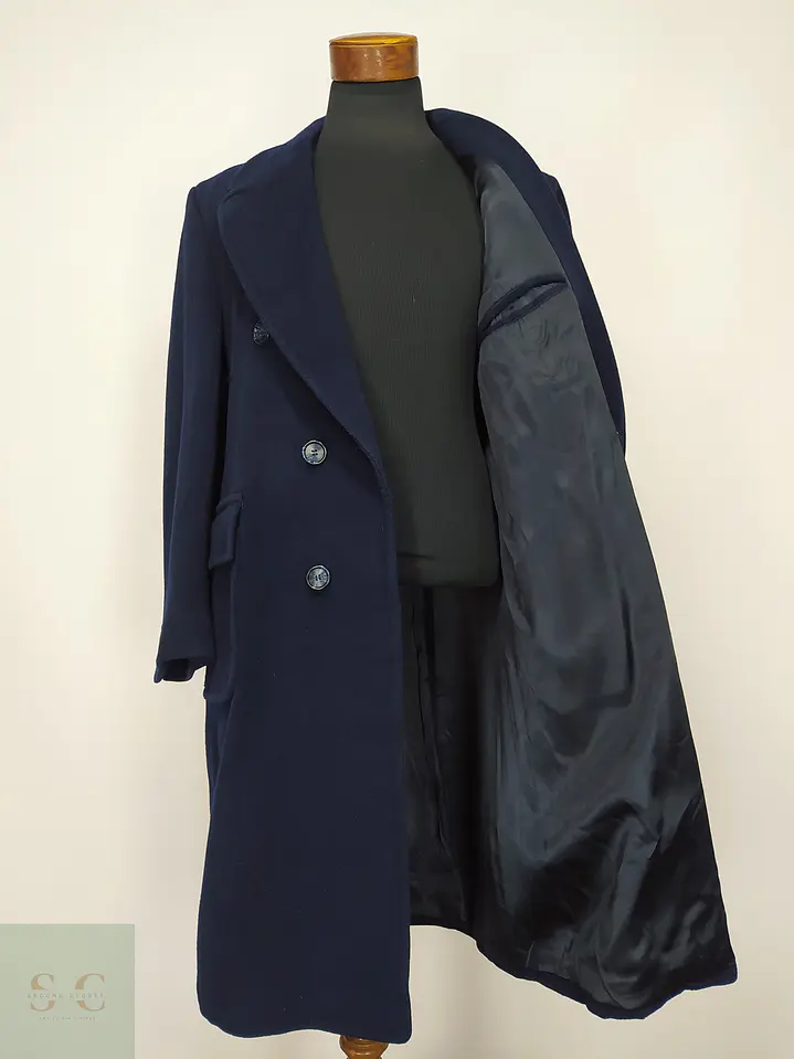 Abrigo Largo Cruzado de Paño Vintage con Martingala Bloomingdale's Talla M 5
