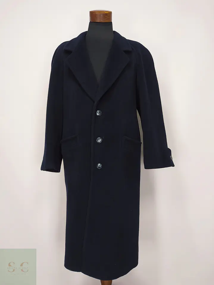 Abrigo Largo Sastreado en Paño Azul Marino Cerruti Talla L 2
