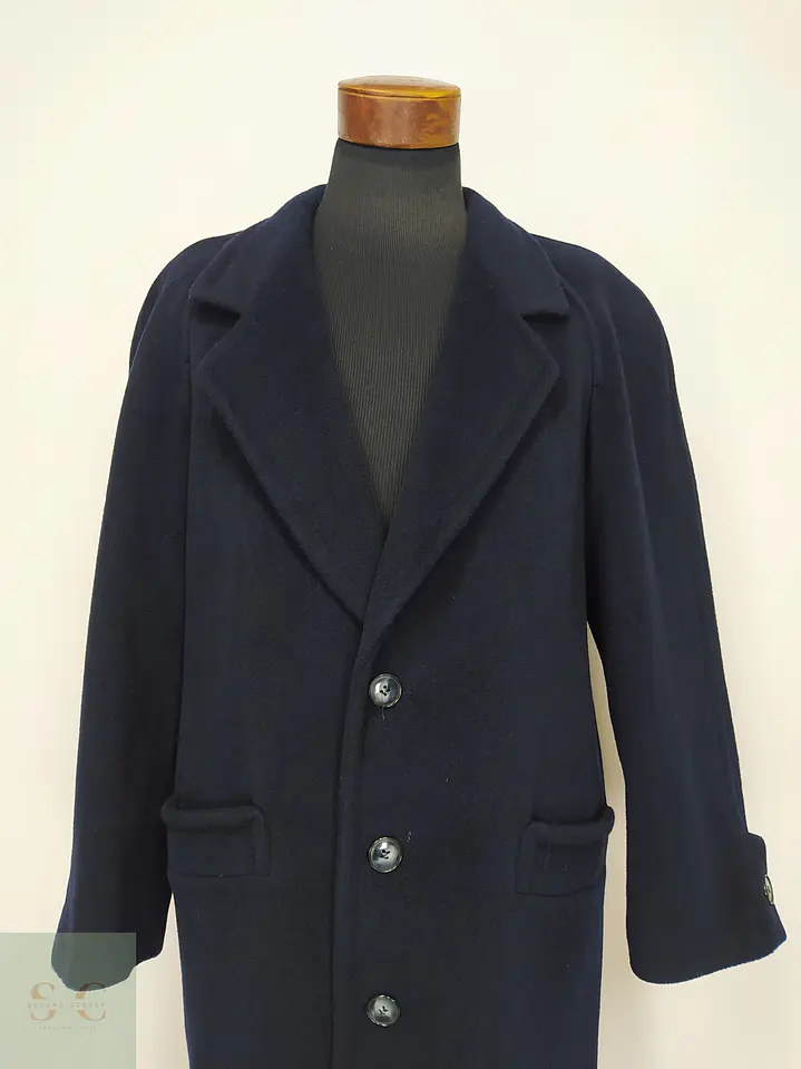 Abrigo Largo Sastreado en Paño Azul Marino Cerruti Talla L 3
