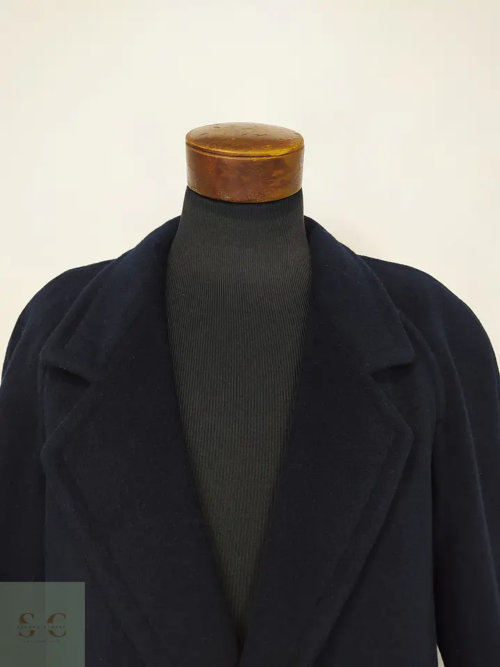 Abrigo Largo Sastreado en Paño Azul Marino Cerruti Talla L 4