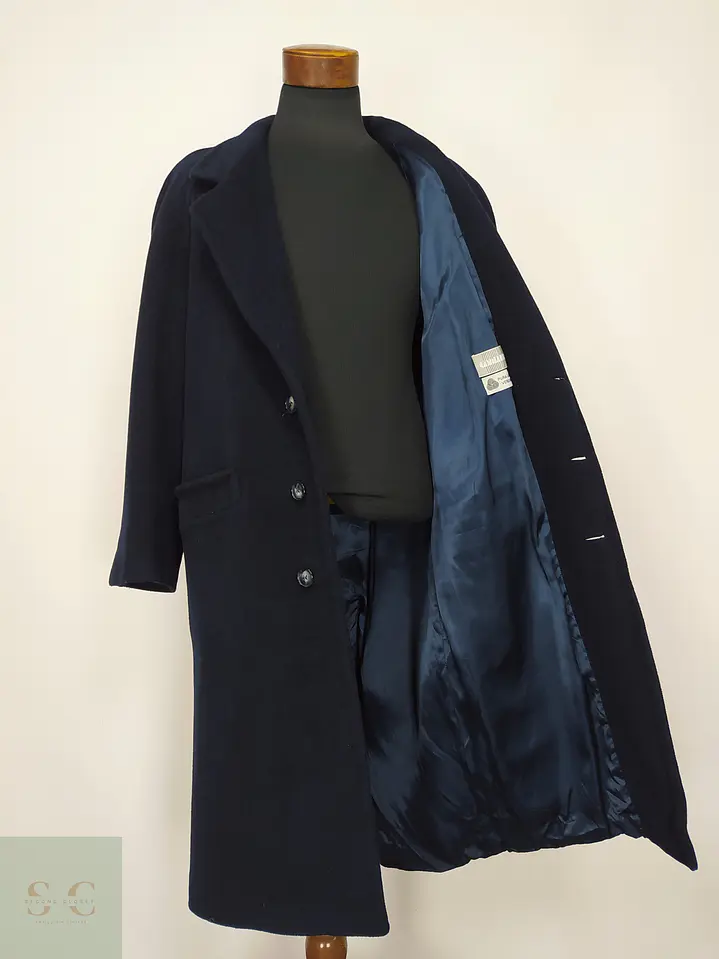 Abrigo Largo Sastreado en Paño Azul Marino Cerruti Talla L 5