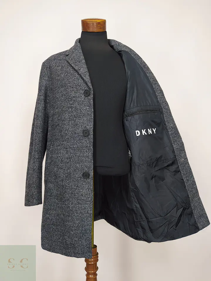 Abrigo Recto en Paño Texturizado Melange DKNY Talla L 5