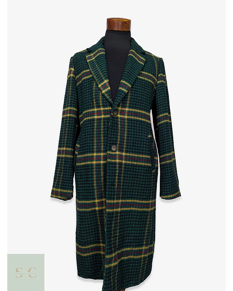 Abrigo Largo en Paño Tartán Verde con Solapa Clásica Forever 21 Men Talla ML