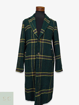 Abrigo Largo en Paño Tartán Verde con Solapa Clásica Forever 21 Men Talla ML