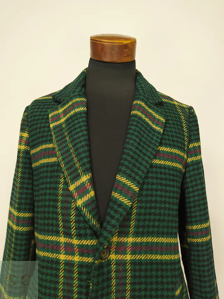 Abrigo Largo en Paño Tartán Verde con Solapa Clásica Forever 21 Men Talla ML 3