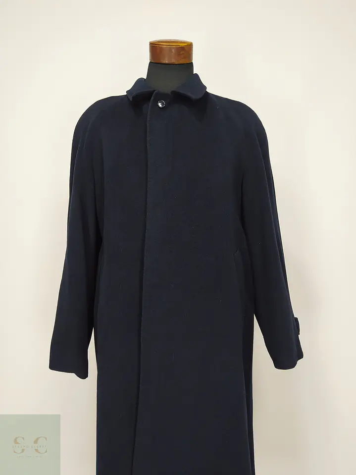 Abrigo Largo Balmacaan de Paño Azul Marino Cashmer Lana Talla XL 2