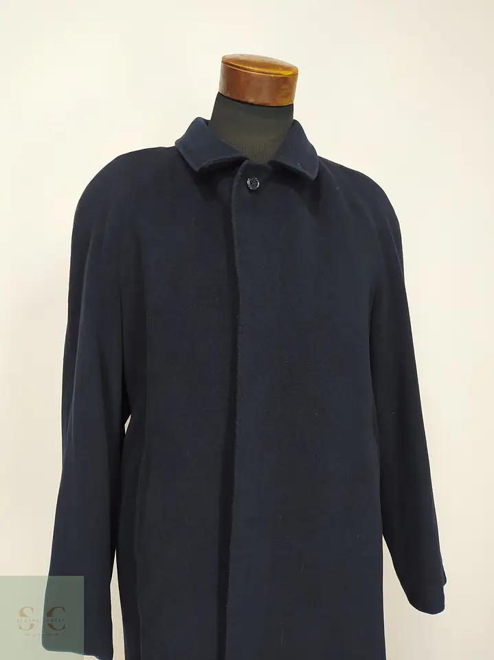 Abrigo Largo Balmacaan de Paño Azul Marino Cashmer Lana Talla XL 3