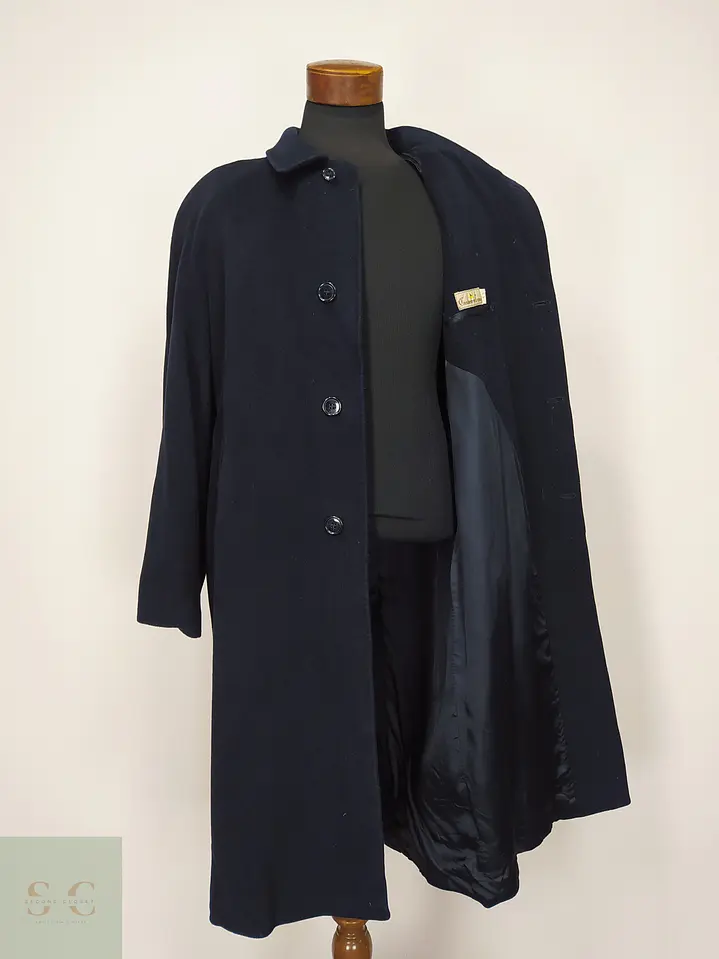 Abrigo Largo Balmacaan de Paño Azul Marino Cashmer Lana Talla XL 5