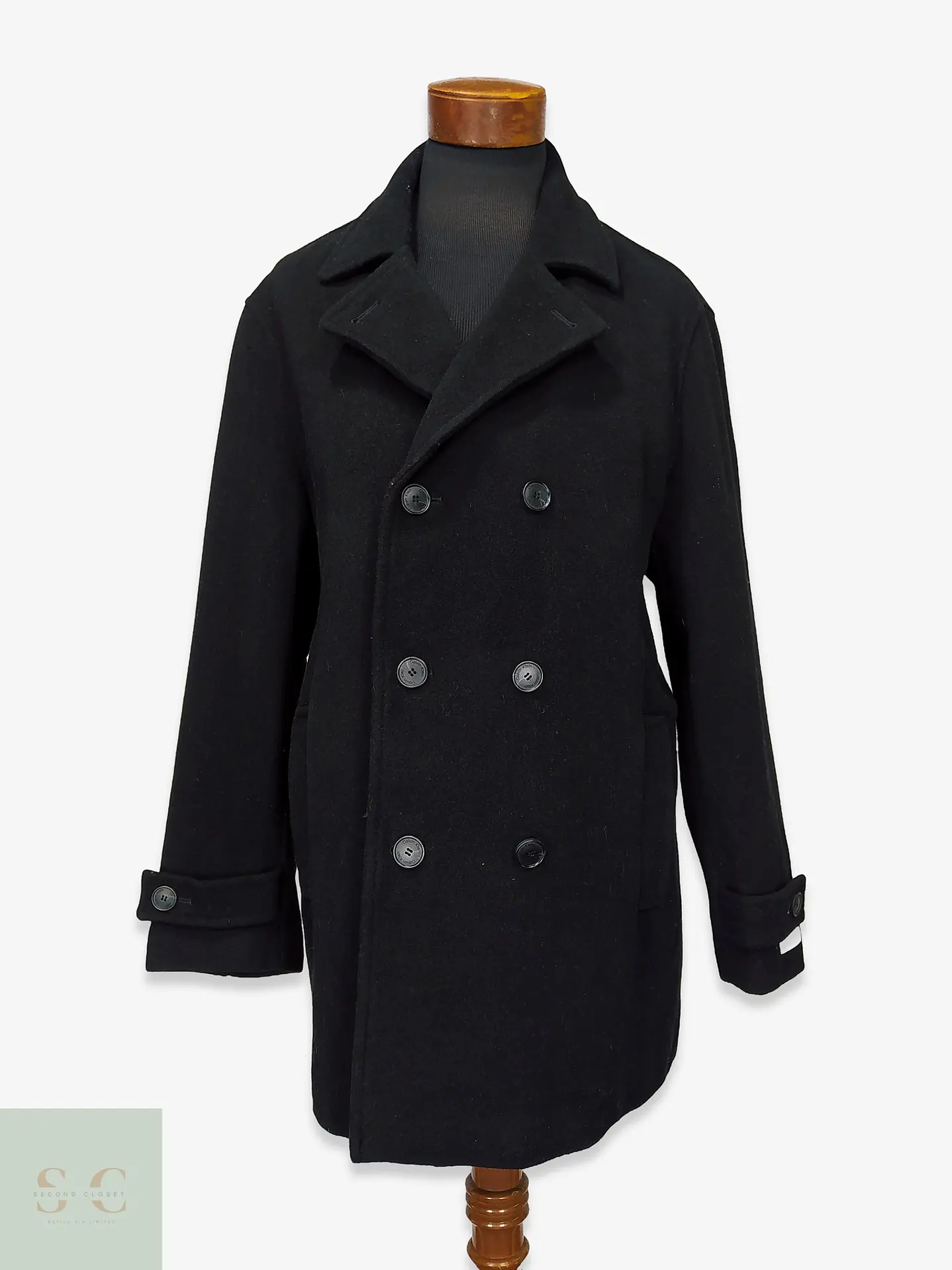 Abrigo Peacoat Cruzado en Paño de Lana Calvin Klein Talla L 1