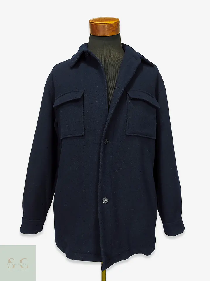Sobrecamisa de Paño de Lana Azul Marino Claiborne Outerwear Talla L 1