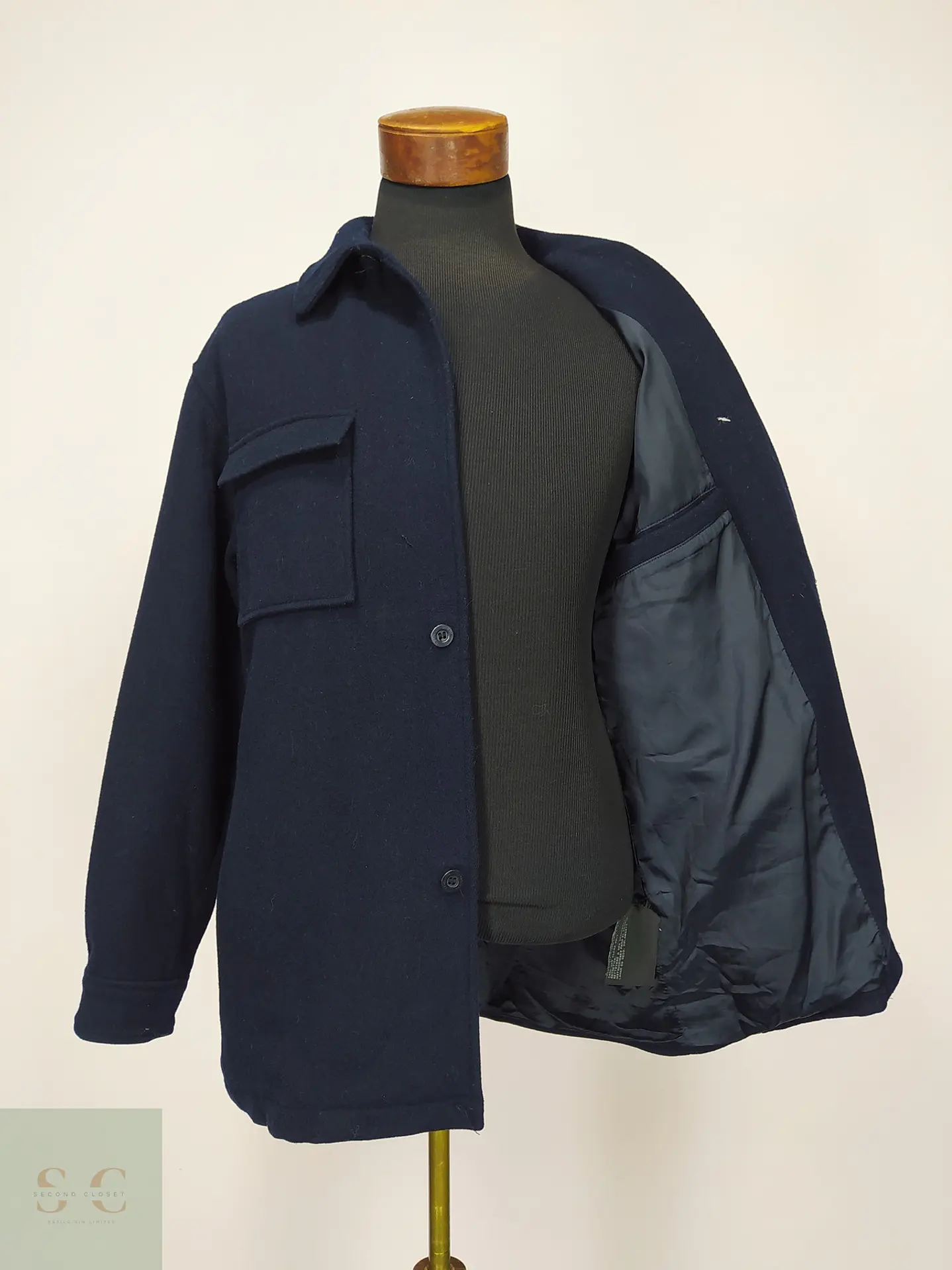 Sobrecamisa de Paño de Lana Azul Marino Claiborne Outerwear Talla L 4