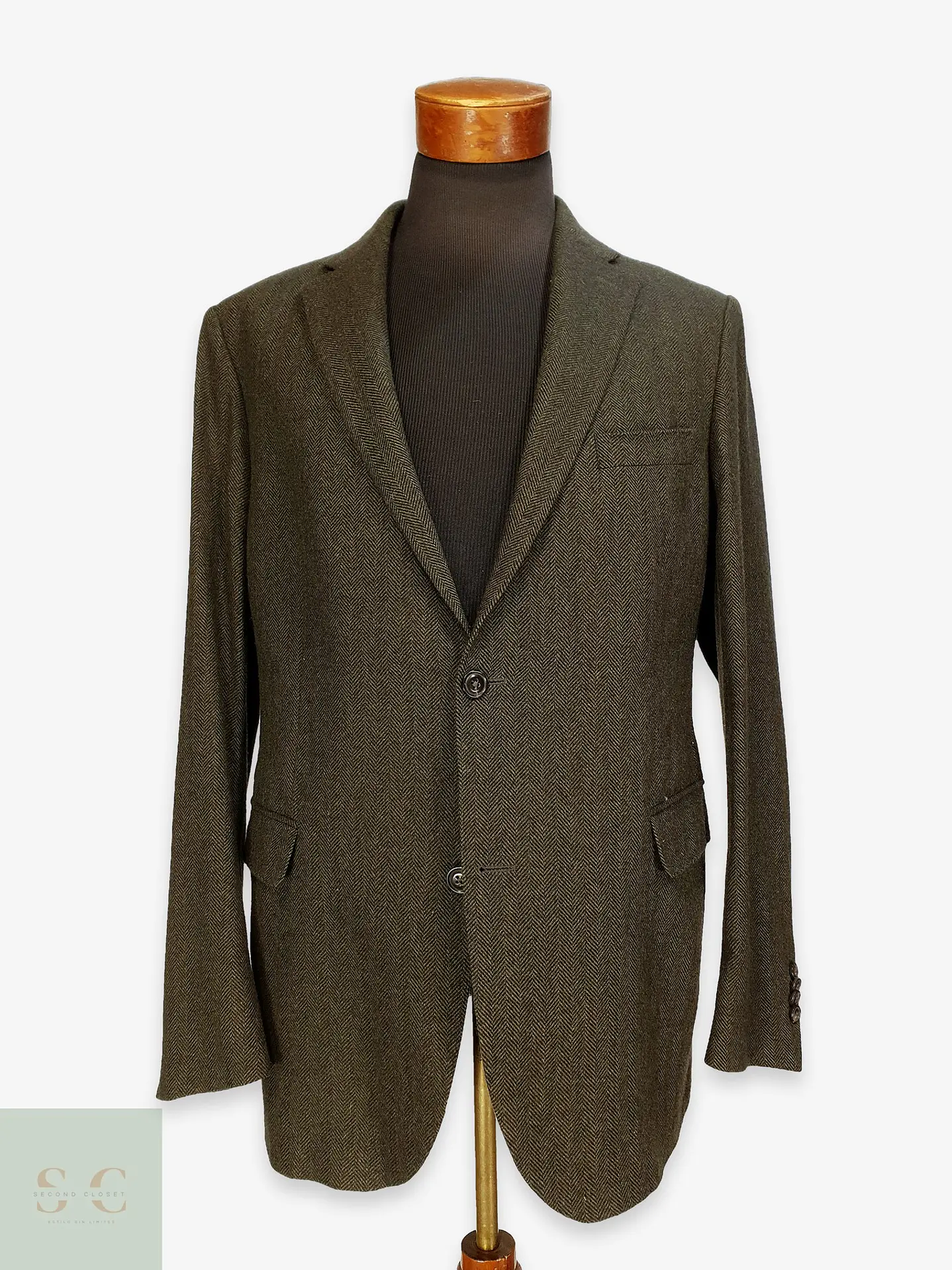 Blazer Estructurado en Paño Espigado Verde Olivo Eduard Dressler Talla ML 1