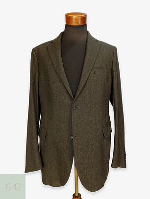 Blazer Estructurado en Paño Espigado Verde Olivo Eduard Dressler Talla ML