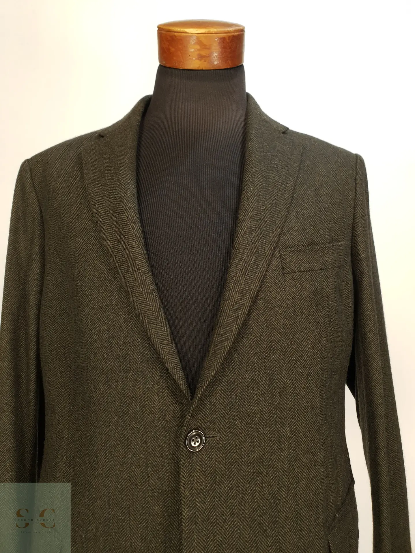 Blazer Estructurado en Paño Espigado Verde Olivo Eduard Dressler Talla ML 3