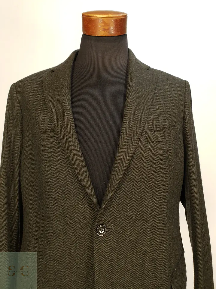 Blazer Estructurado en Paño Espigado Verde Olivo Eduard Dressler Talla ML 3