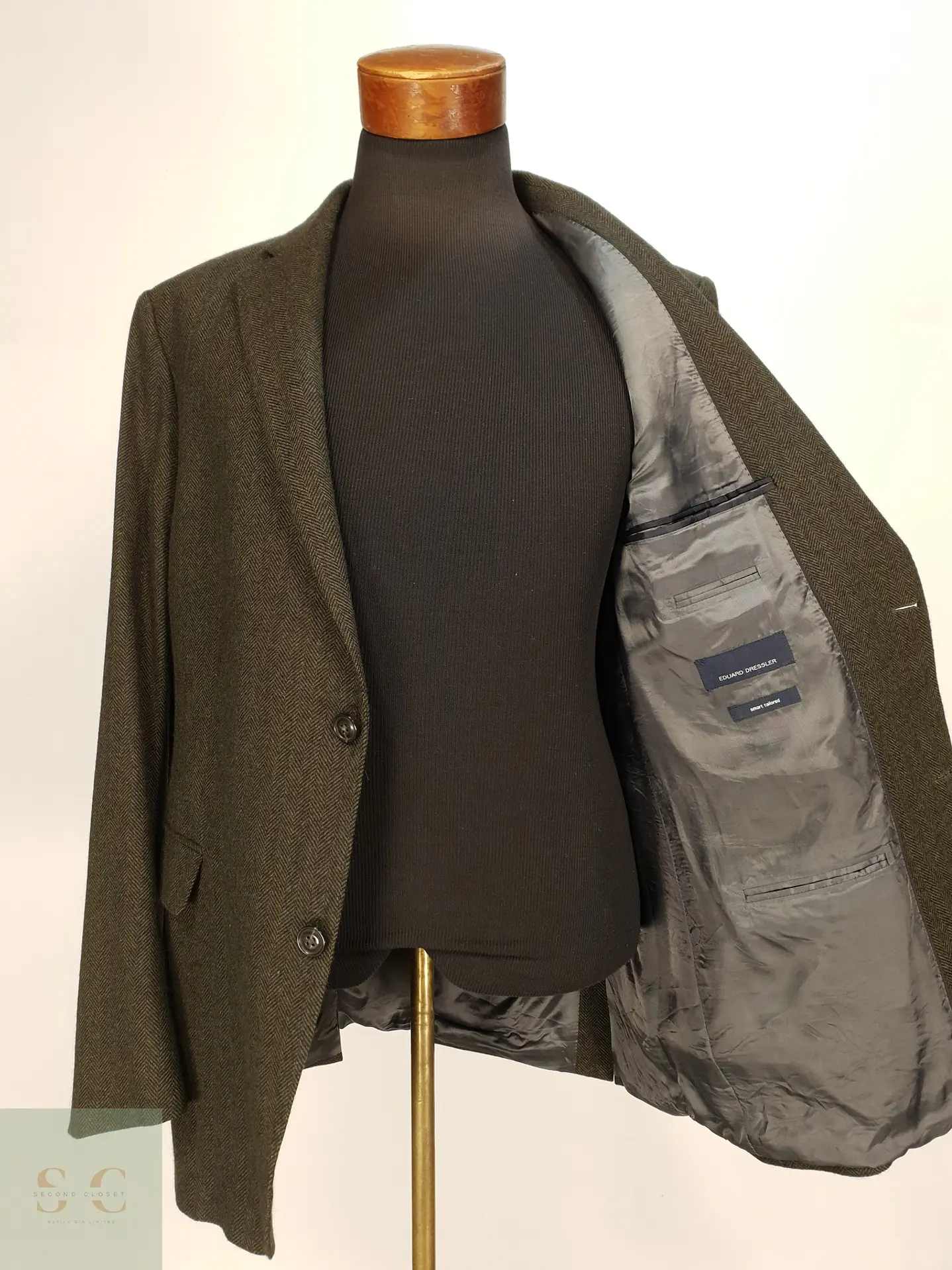 Blazer Estructurado en Paño Espigado Verde Olivo Eduard Dressler Talla ML 7