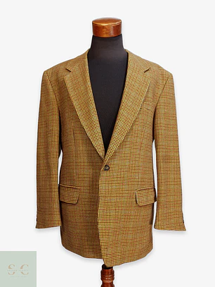 Blazer Clásico en Pure Cashmere Italiano Pata de Gallo Mostaza Talla XXL