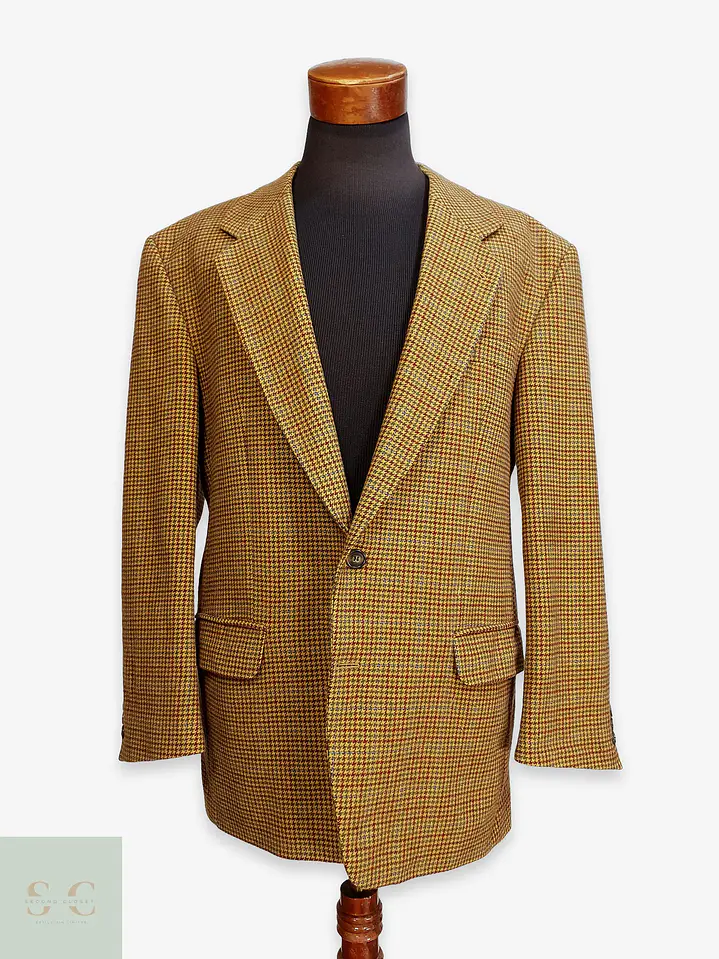 Blazer Clásico en Pure Cashmere Italiano Pata de Gallo Mostaza Talla XXL 1