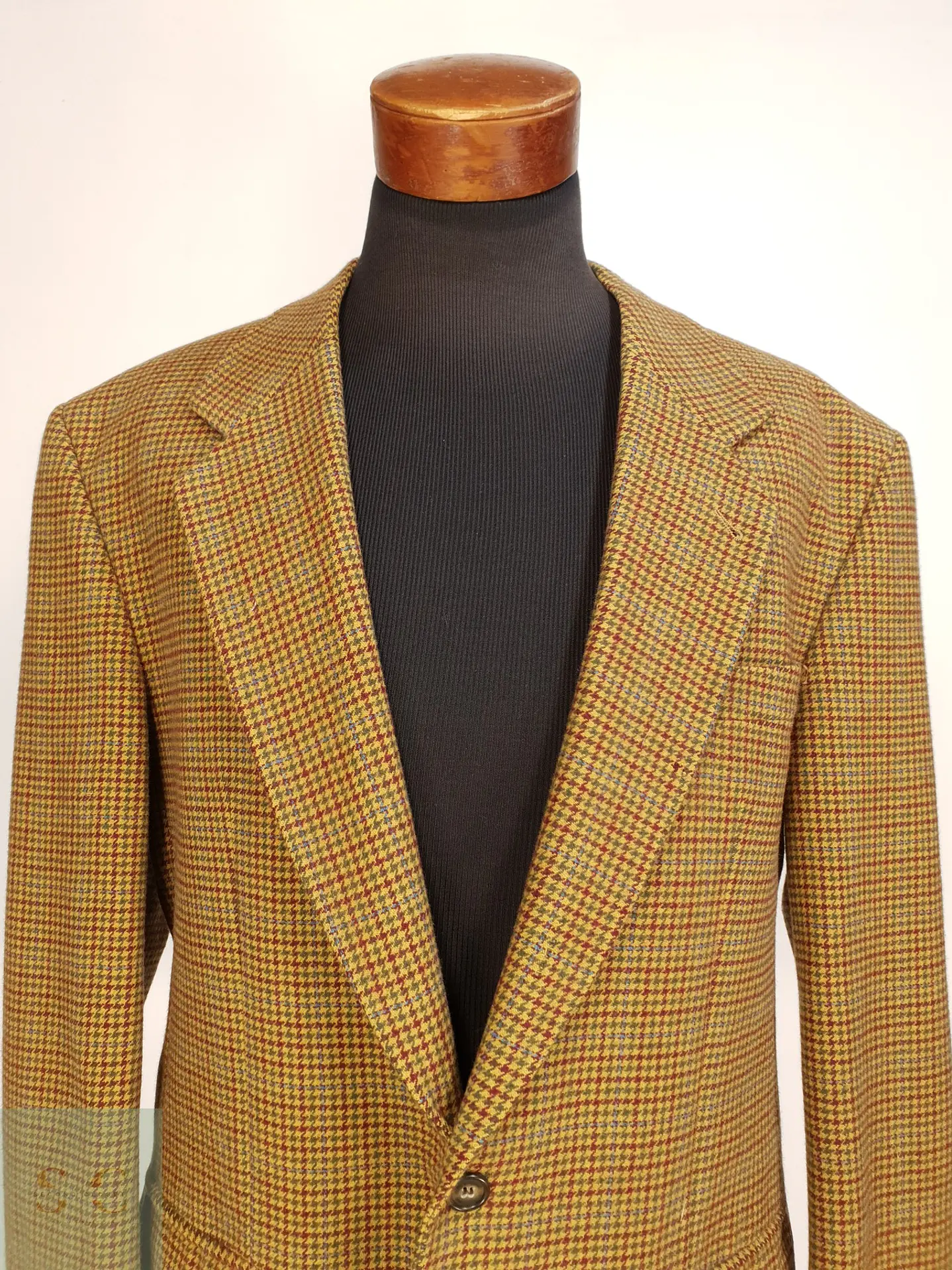 Blazer Clásico en Pure Cashmere Italiano Pata de Gallo Mostaza Talla XXL 2