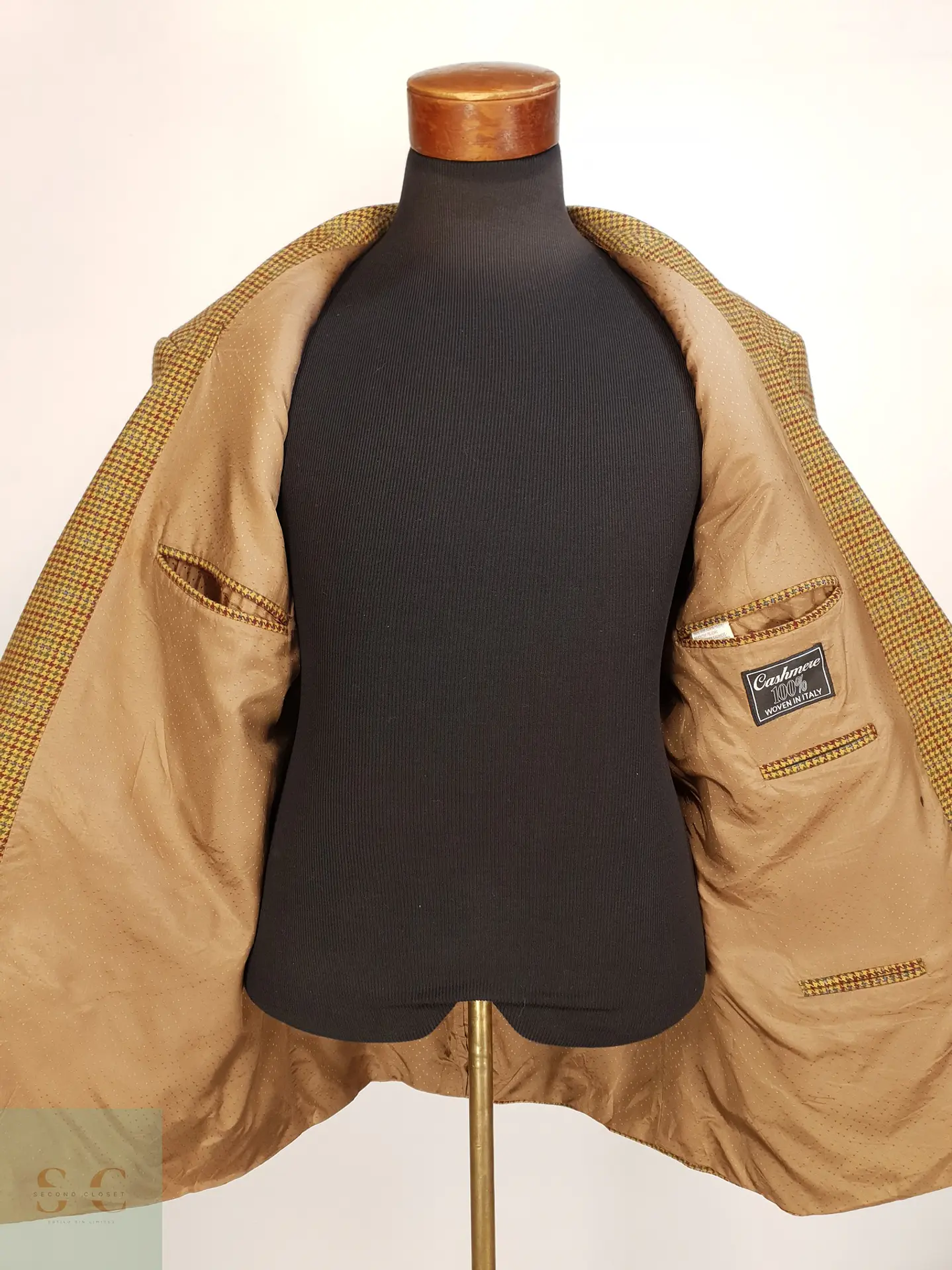 Blazer Clásico en Pure Cashmere Italiano Pata de Gallo Mostaza Talla XXL 6