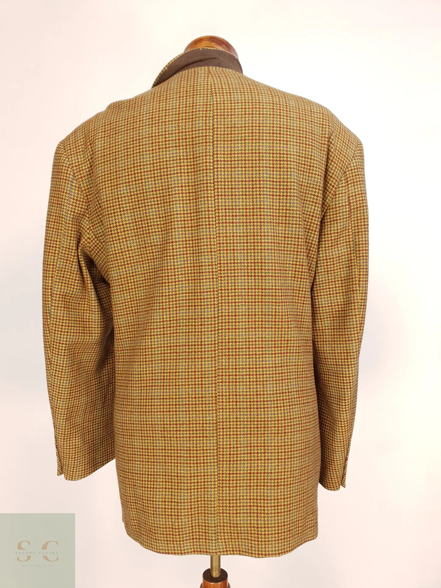 Blazer Clásico en Pure Cashmere Italiano Pata de Gallo Mostaza Talla XXL 7