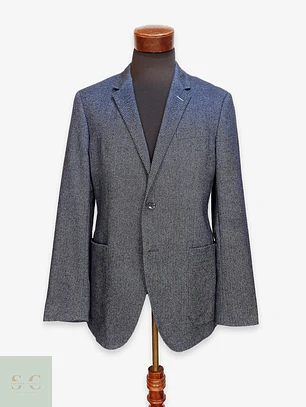 Blazer Estructurado en Paño Espigado Azul Marino Tommy Hilfiger Talla M