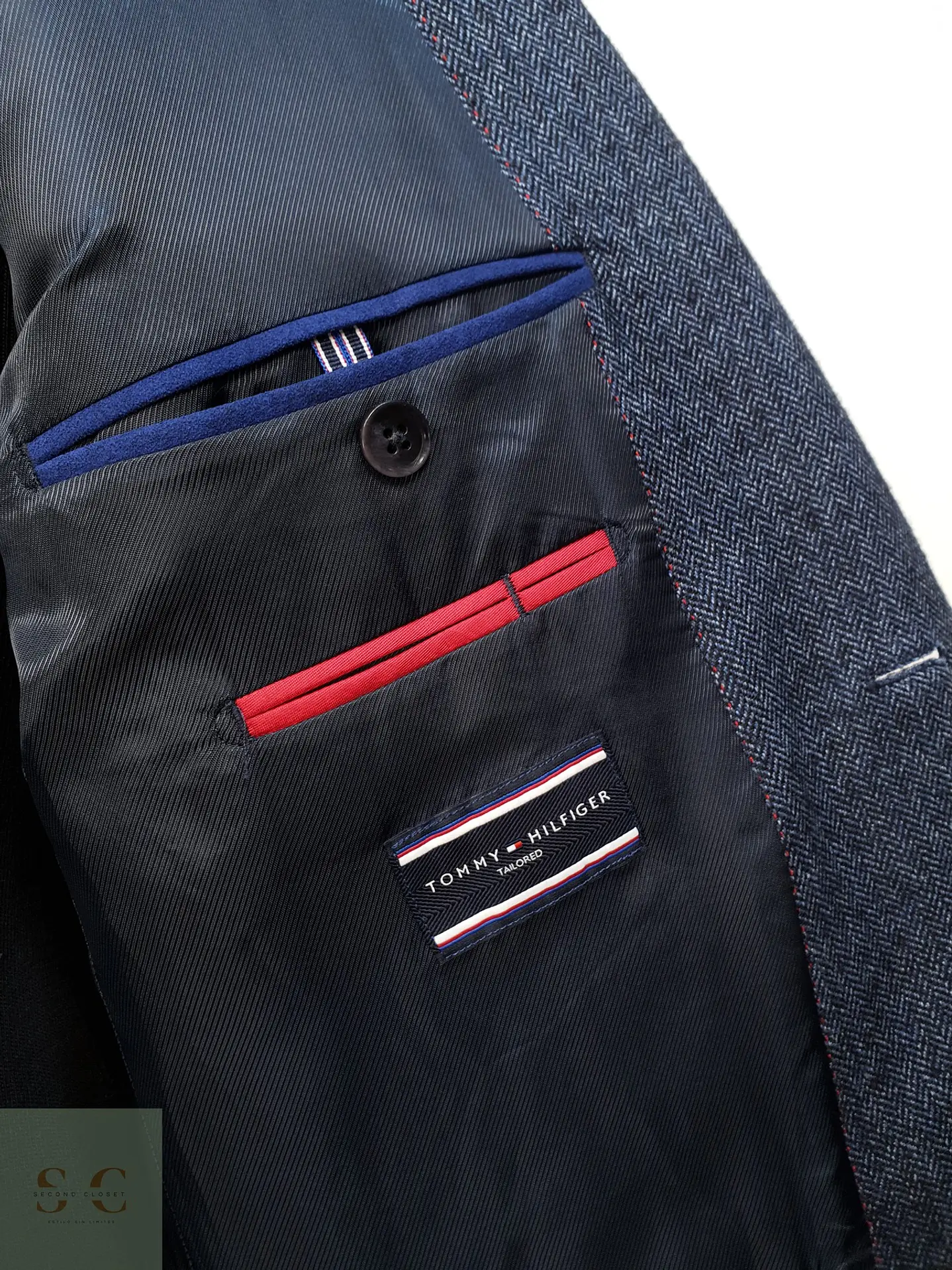Blazer Estructurado en Paño Espigado Azul Marino Tommy Hilfiger Talla M 4