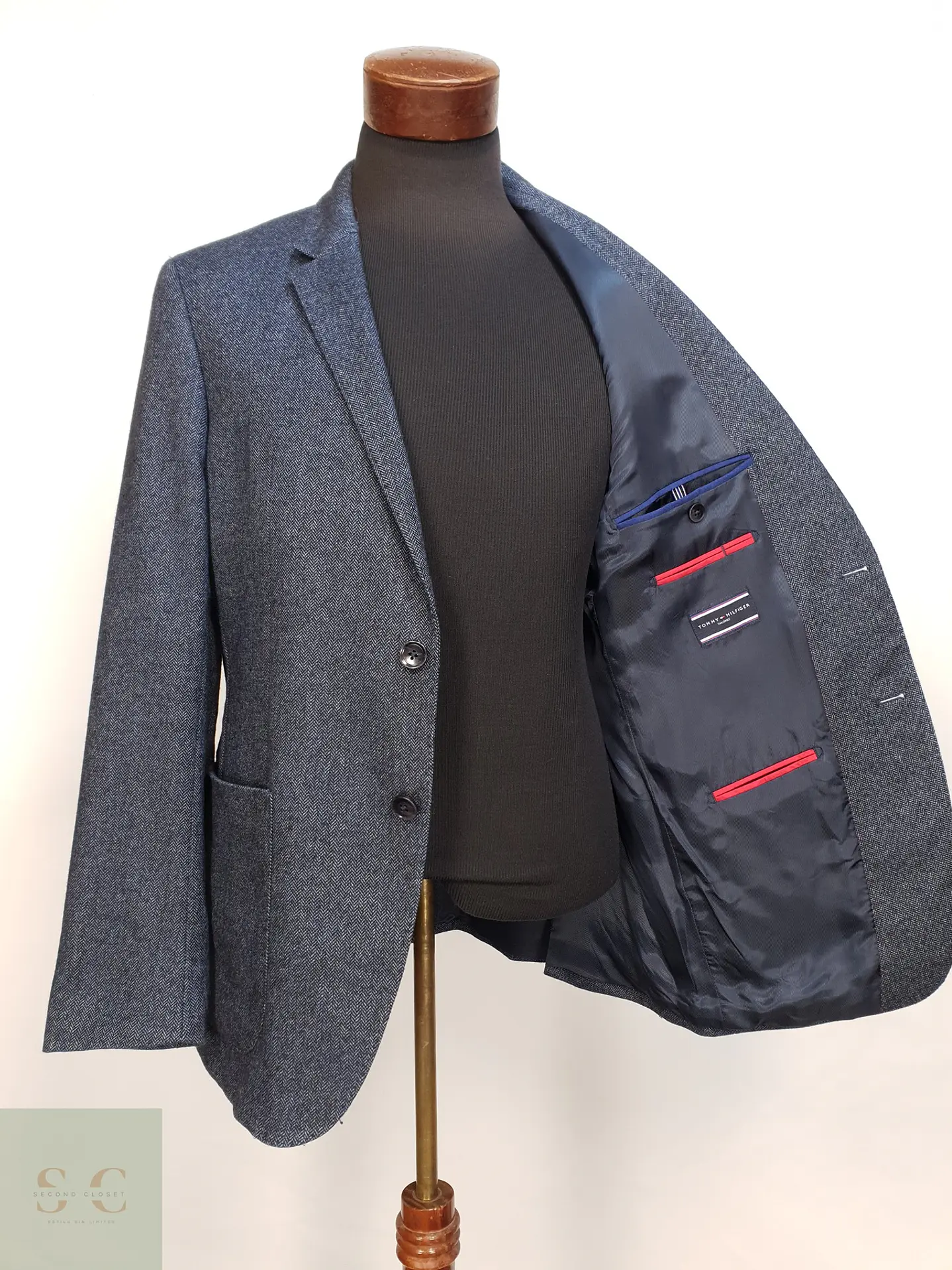 Blazer Estructurado en Paño Espigado Azul Marino Tommy Hilfiger Talla M 6