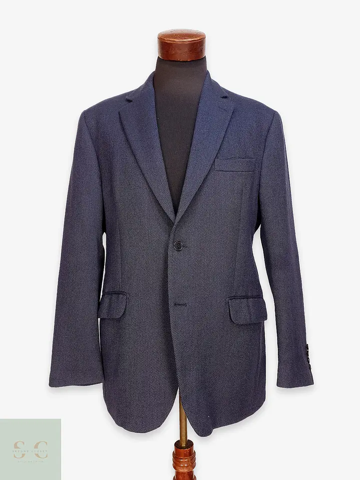 Blazer Sastrial de Pura Lana Tejido Espiga Azul Oscuro Fabiod Talla ML 1