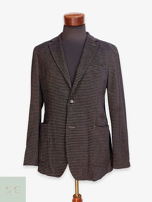 Blazer Desestructurado en Tejido Italiano Microcuadros Grafito y Mostaza Mey & Edlich Talla M