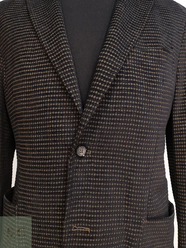 Blazer Desestructurado en Tejido Italiano Microcuadros Grafito y Mostaza Mey & Edlich Talla M 3